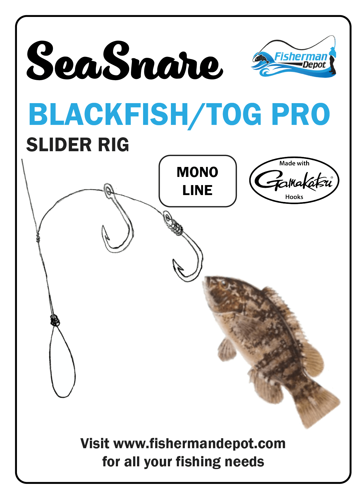 SeaSnare Tog Pro - Blackfish / Tog Slider Rig 1 / Pk / 3/0 Hook / 60 lb