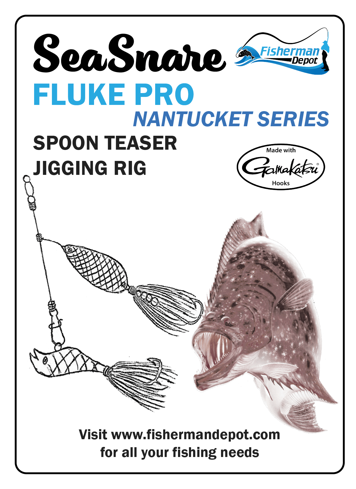 SeaSnare - Fluke Pro - Spoon Teaser Jigging Rig 6/0 / Chrome / Chartreuse Teaser