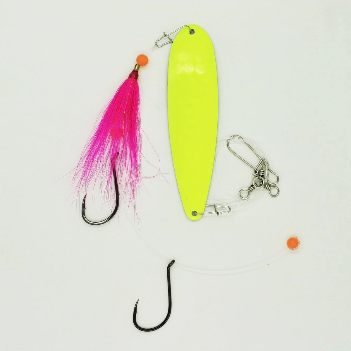 SeaSnare Fluke Pro Original 3-Way Swivel Sliding Bottom Hook Spoon Rig Chartreuse Glow / Pink Teaser / 5/0 SeaSnare Fluke Pro Original 3-Way Swivel Sliding Bottom Hook Spoon Rig Chartreuse Glow / Pink Teaser / 5/0