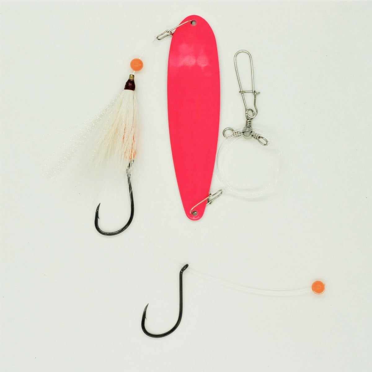 SeaSnare Fluke Pro - Original 3-Way Swivel Sliding Bottom Hook Spoon Rig Nantucket Series 5/0 / Pink Glow / White Teaser