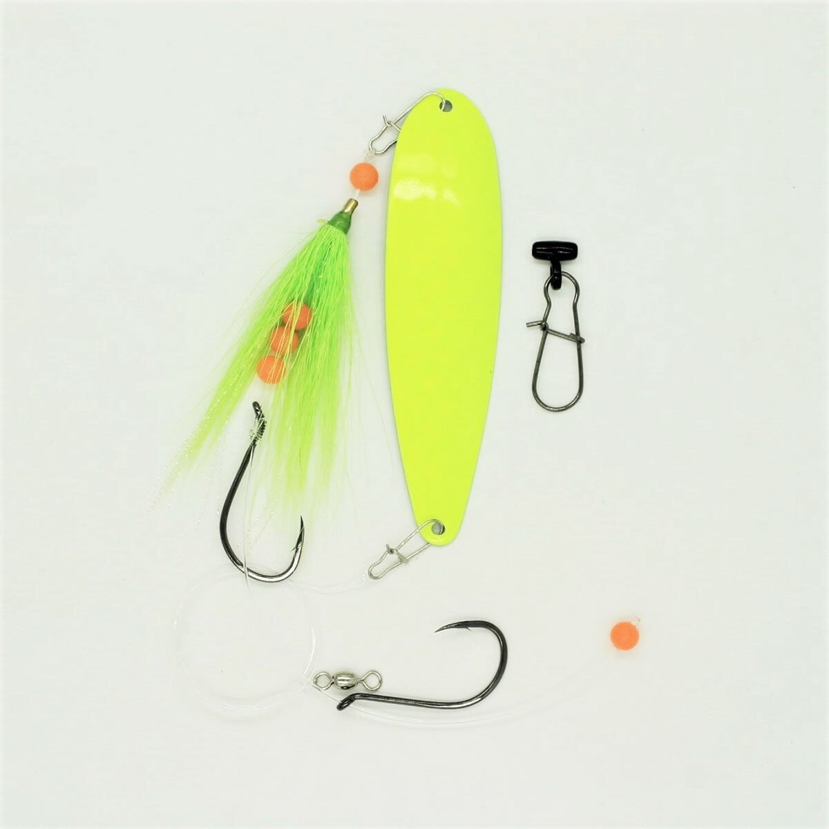 SeaSnare Fluke Pro - Original Fish Finder Sliding Bottom Hook Spoon Rig 7/0 / Chartreuse Glow / Chartreuse Teaser