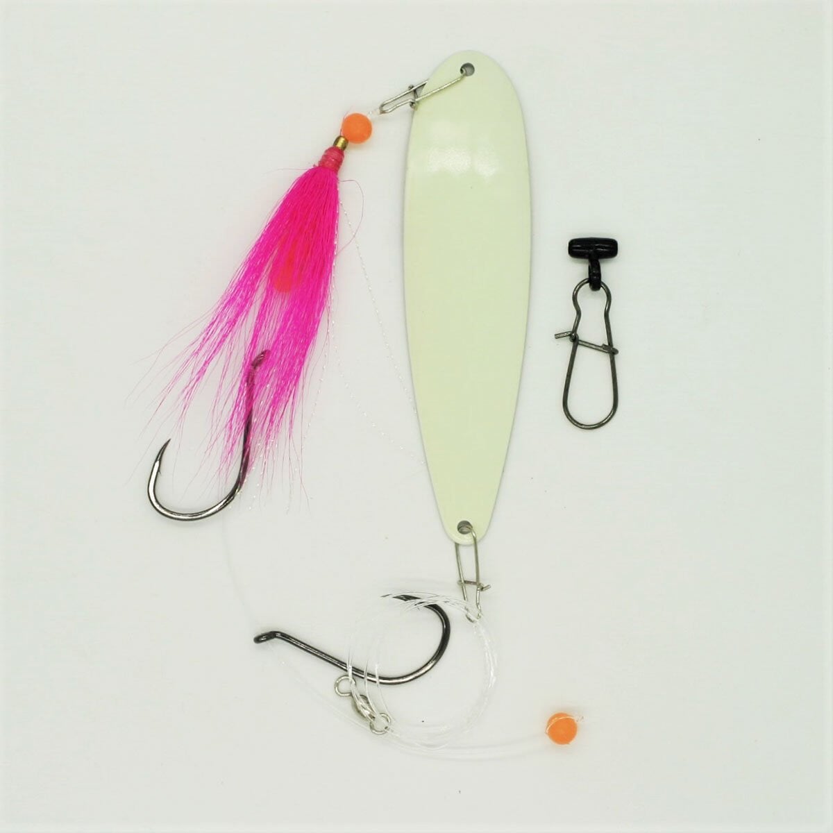 SeaSnare Fluke Pro - Original Fish Finder Sliding Bottom Hook Spoon Rig 6/0 / Glow / Pink Teaser