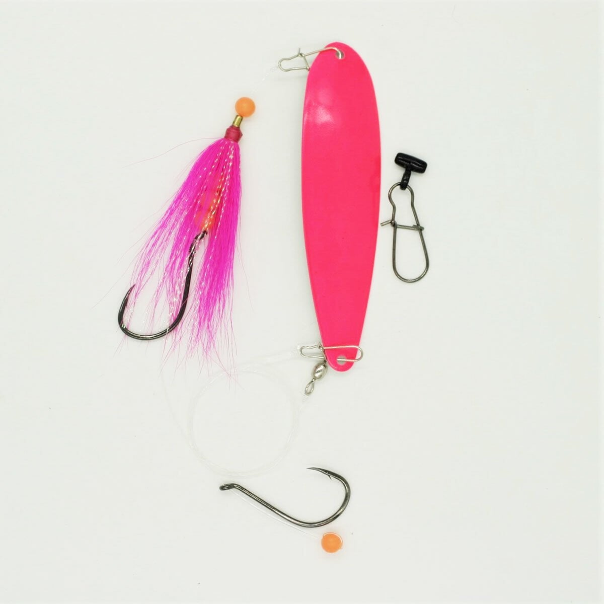 SeaSnare - Fluke Pro - Original Fish Finder Sliding Bottom Hook Spoon Rig Nantucket Series Pink Glow / Pink Teaser / 6/0