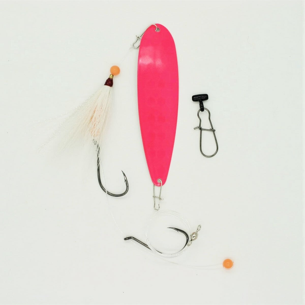 SeaSnare Fluke Pro - Original Fish Finder Sliding Bottom Hook Spoon Rig 7/0 / Pink Glow / White Teaser