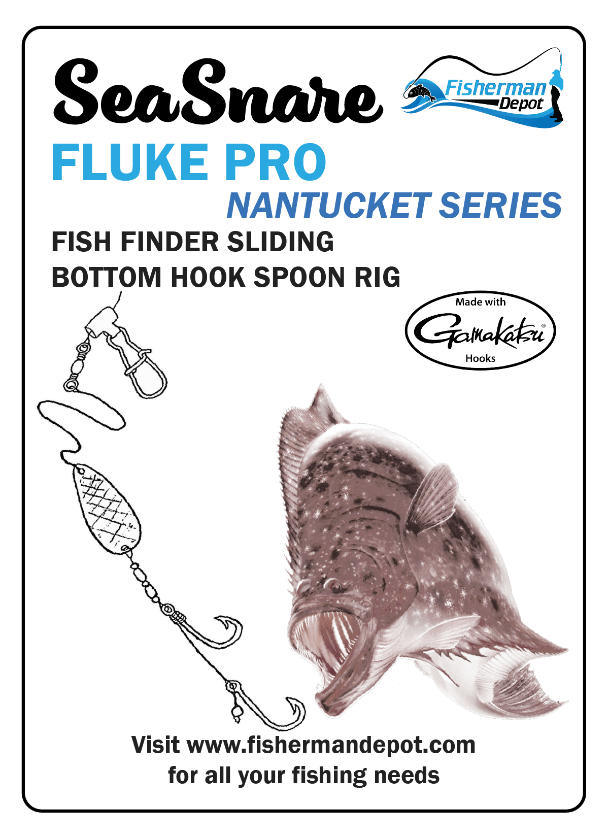 SeaSnare - Fluke Pro - Original Fish Finder Sliding Bottom Hook Spoon Rig Nantucket Series Chrome / Chartreuse Teaser / 7/0