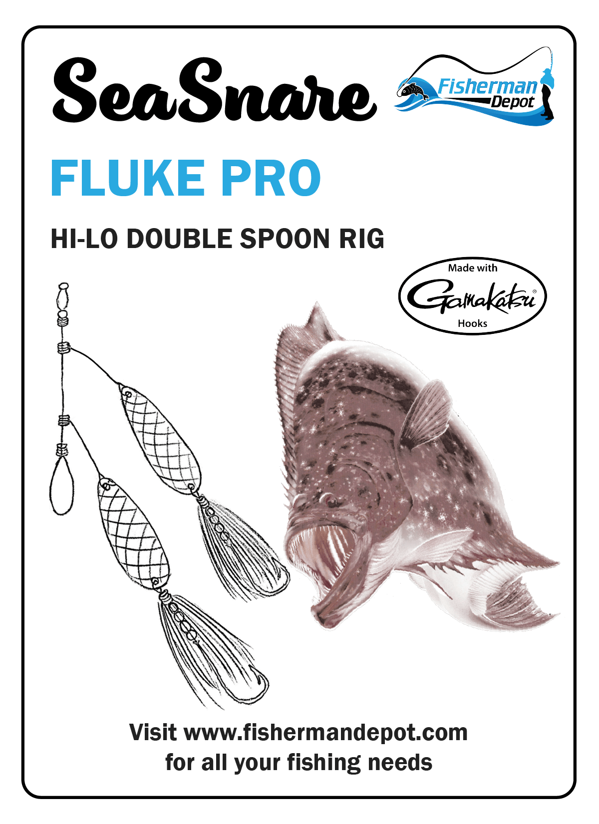 SeaSnare - Fluke Pro - Original Hi-Lo Double Spoon Teaser Rig Chrome / White Teaser / 5/0