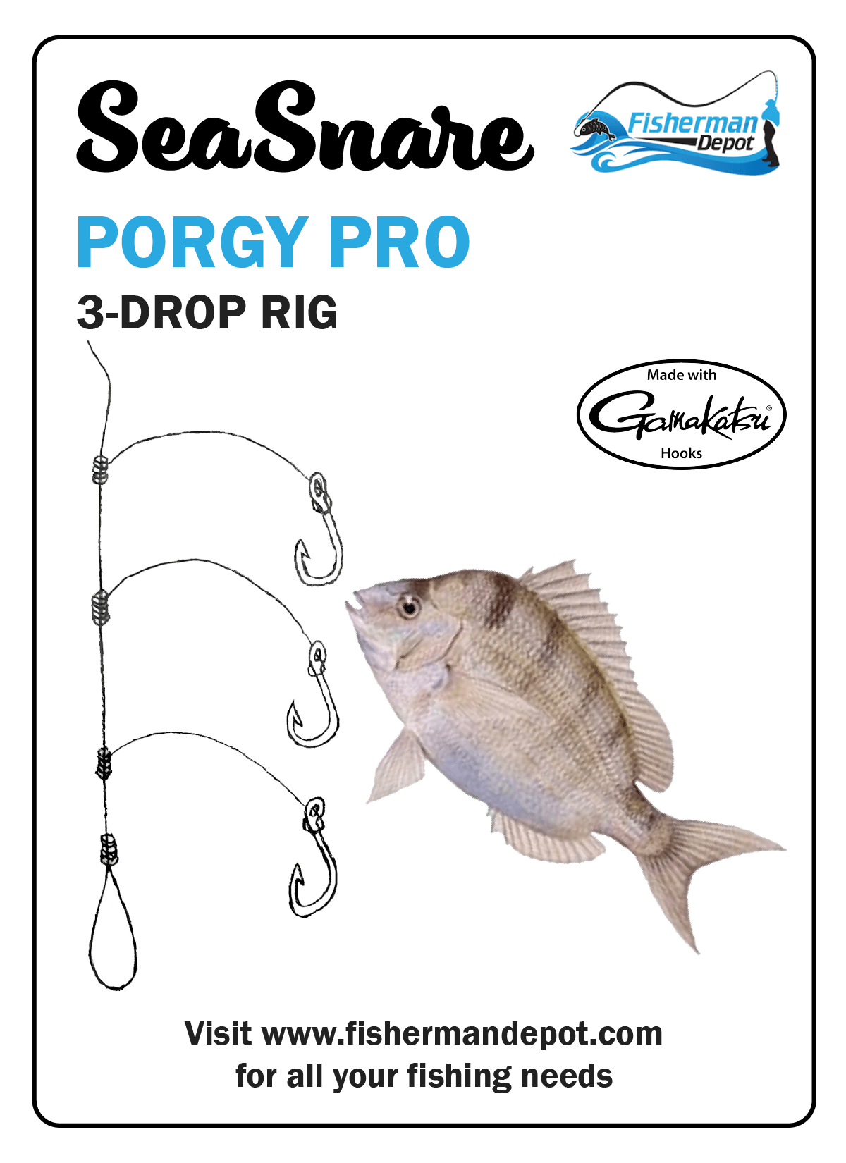 SeaSnare - Porgy Pro 3-Drop Rig 6/Pack / Gamakatsu / 2/0 Hook